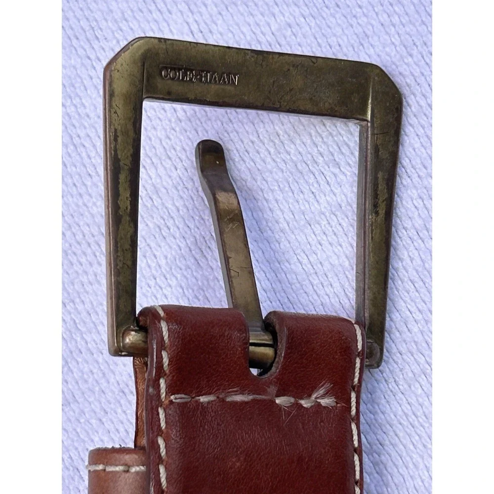 Cole Haan Classic Cognac Dress Belt SZ 34 Brass Buckle Leather  USA
